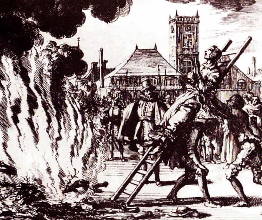 The burning of an Anabaptist by the Inquisition in 1571, in an engraving by Jan Luyken.