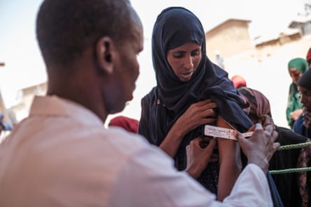 Woman has arm measured during food WFP distribution in Adale, near Gode in Ethiopia on 6 April