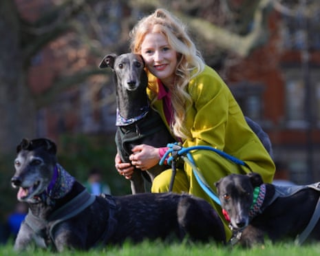 Hannah Spencer with two greyhounds