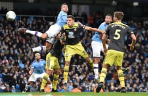 Nicolas Otamendi scores the first for City.