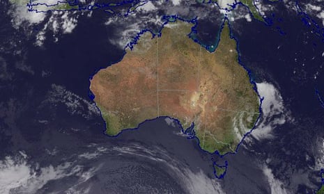 A satellite map of Australia showing a second east coast low forming off the NSW coast