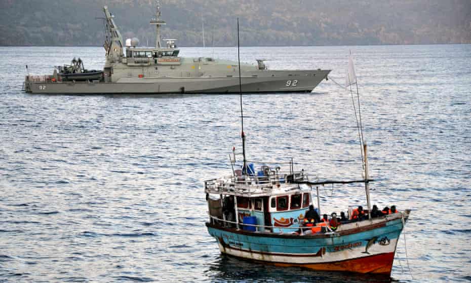 Asylum seekers intercepted by a boat off Christmas Island.