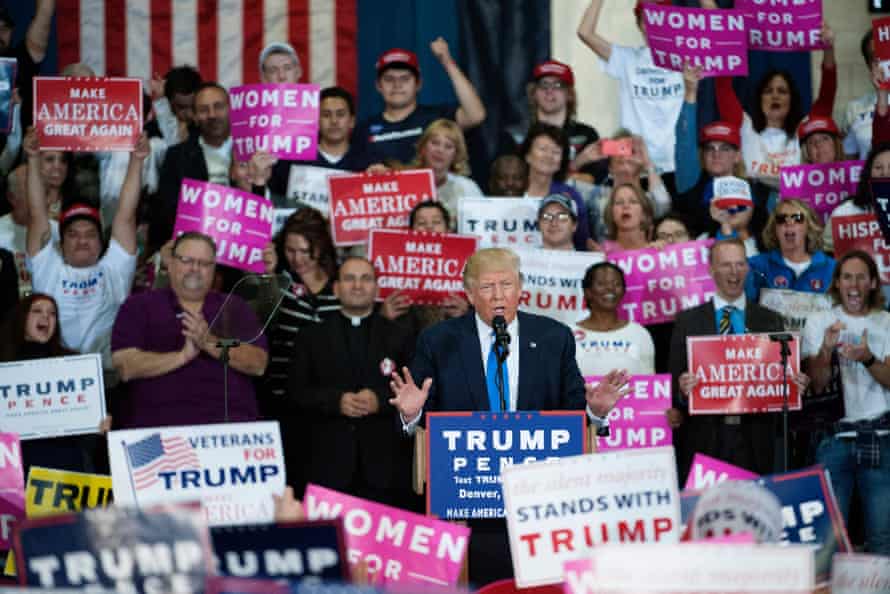 Trump addressing supporters during a campaign rally in Colorado.