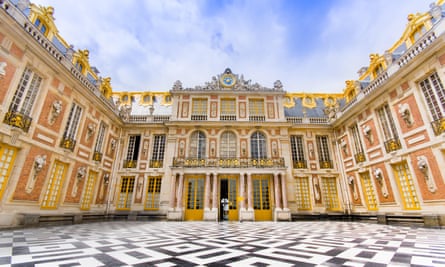 Grand buildings with black and white geometric tiled marble floor