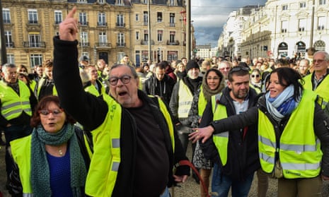 Gilets jaunes protestors in Le Mans, north-west France.