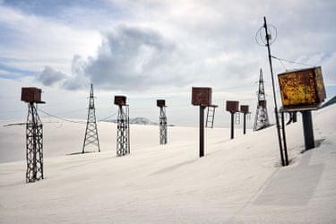 Pylons and other metal structures in the snow