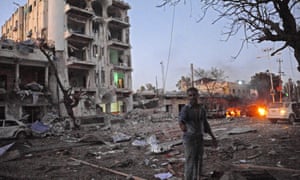 The Ambassador hotel in Mogadishu last week, where a suspected al-Shabaab attacker killed at least 15 people