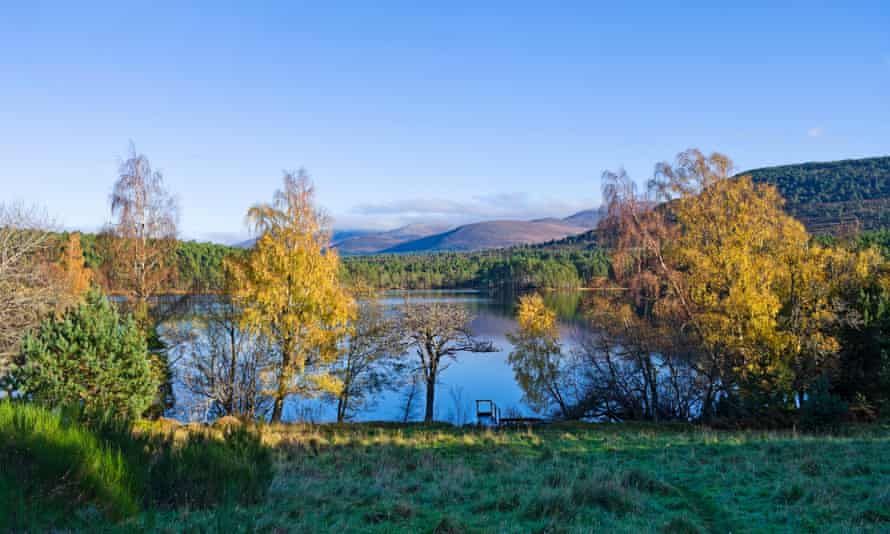 View across Loch an Eilein to the Cairngorm mountains beyond, Rothiemurchus