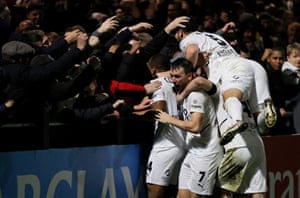 Boreham Wood fans and players celebrate