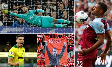 Hugo Lloris concedes the first of Bayern Munich’s seven goals, West Ham United’s Sébastien Haller, Liverpool fans honour Brendan Rodgers during his tenure at Anfield and Norwich City’s Ben Godfrey.