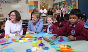 The Labor candidate for Batman, Ged Kearney, and the deputy Labor leader, Tanya Plibersek, visit Preston West primary school in Melbourne
