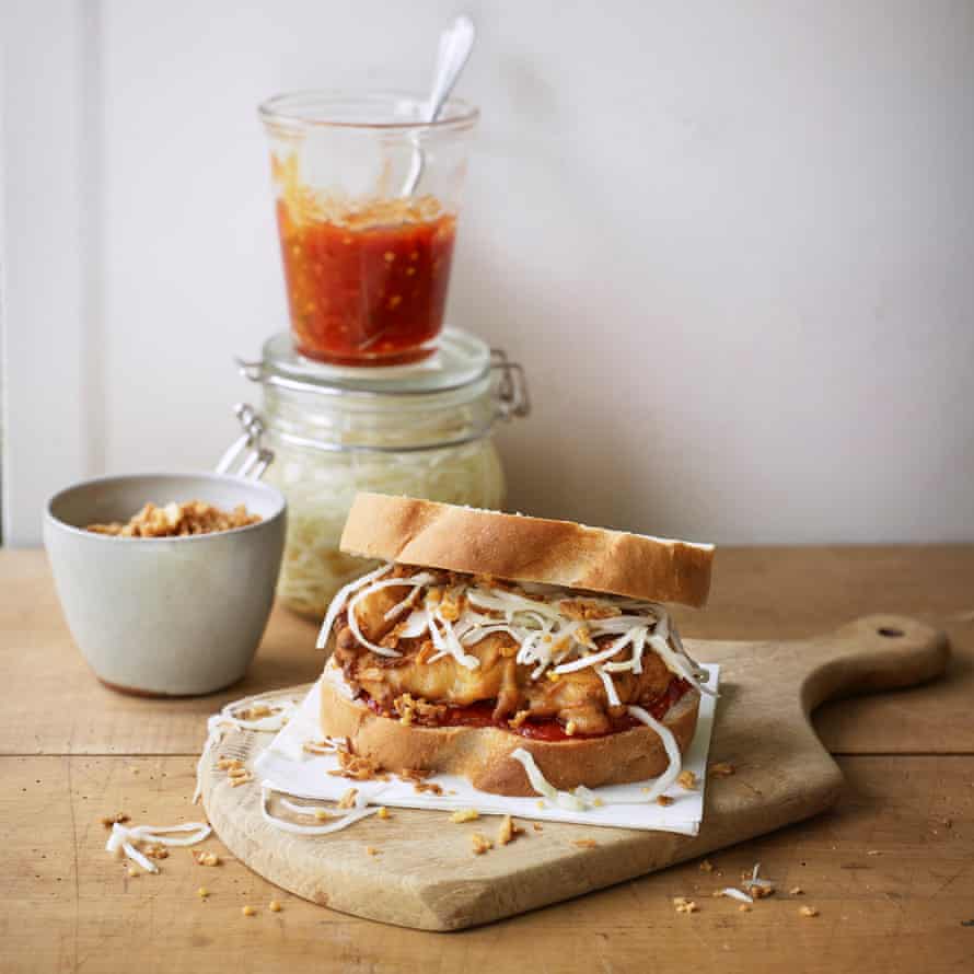 Buttermilk chicken, scotch bonnet jam, pickled cabbage and crispy shallots by James Cochran.