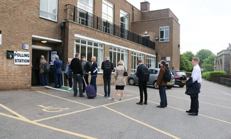 UK General Election, polling day, London, UK - 08 Jun 2017Mandatory Credit: Photo by Amer Ghazzal/REX/Shutterstock (8860345b) The First voters queue at the polling station in Sacred heart church Wimbledon to cast their vote at the general Election UK General Election, polling day, London, UK - 08 Jun 2017