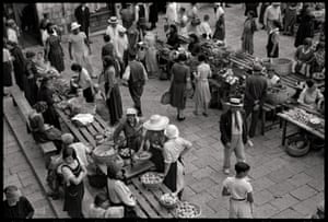 Outdoor Market, Dubrovnik, Yugoslavia Scheuer’s 1934 negatives were developed shortly after his return to the US, but he never had them enlarged. In the 1990s, Dan Scheuer saw contact strips when his father was cleaning out closet. He asked for permission to print some, but for some unknown reason, Richard was reluctant.