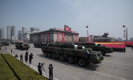 Missile launchers on a parade through Pyongyang