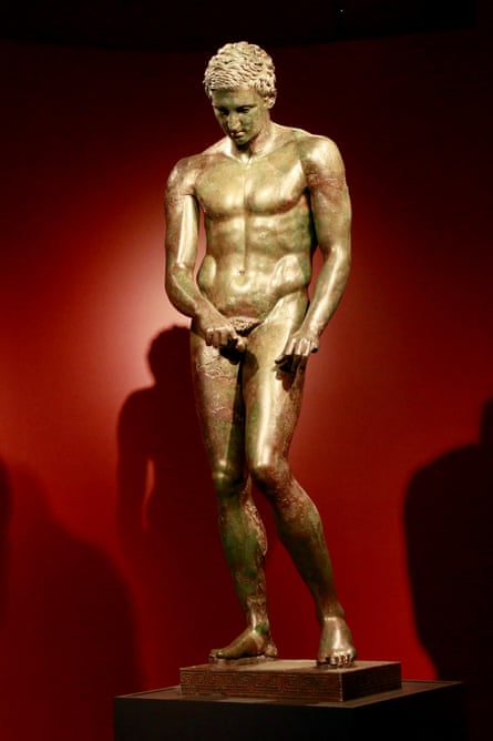 A sculpture titled Athlete, The Croatian Apoxyomenos, Greek, 1st century BC
