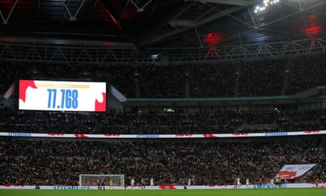 The attendance figure – a record for the England women’s team – is displayed at Wembley.