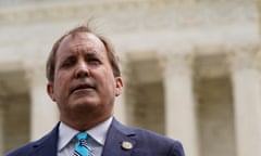 Ken Paxton, the Texas attorney general  speaks during a news conference in Washington DC, on 26 April 2022.