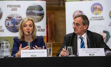 Elizbaeth Truss, environment secretary, and Meurig Raymond, NFU president, on a panel at the Conservative party conference.