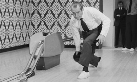 Richard Nixon indulges in a favorite hobby.