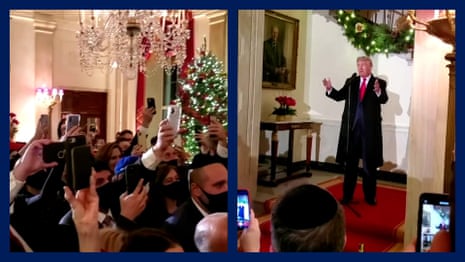 Trump falsely claims election win at crowded White House Hanukkah party – video