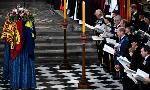 Royal family and guests sing at the state funeral for Queen Elizabeth II