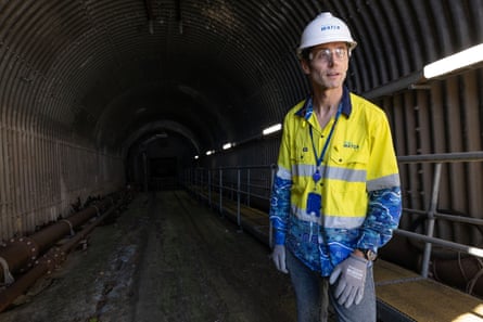 Ben Armstrong of Sydney Water in the tunnel leading down to the bulkhead door