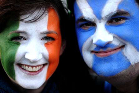 Irish and Scottish fans at the RBS Six Nations match at Croke Park in Dublin.