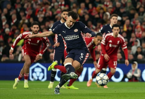 PSV Eindhoven's Ivan Perisic scores their first goal from the penalty spot.