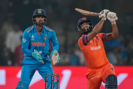 Netherlands' Teja Nidamanuru plays a shot.