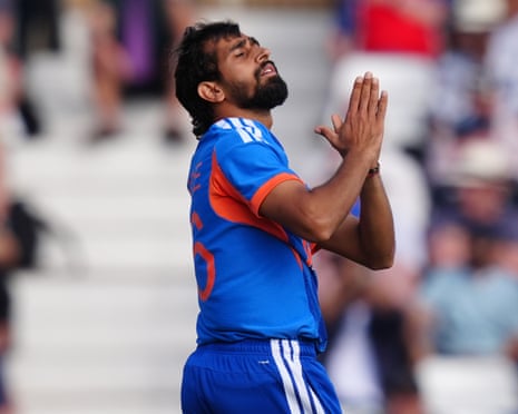 India's Prince Yadav celebrates the wicket of England's Harry Brook.
