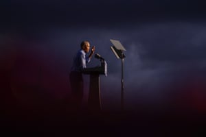 Barack Obama speaks at Citizens Bank Park as he campaigns for Democratic presidential candidate Joe Biden.
