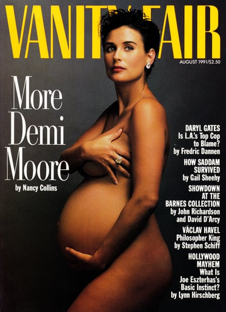A pregnant Demi Moore photographed by Annie Leibovitz on the cover of Vanity Fair, 1991.  