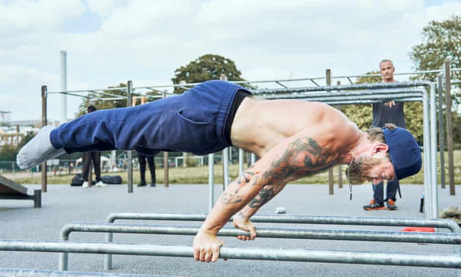 Hold it: Christian, former head of marketing at Steel Warriors but also an elite level athlete and member of Team Instinct, demonstrates a full planche; one of the most advanced static holds in Calisthenics.