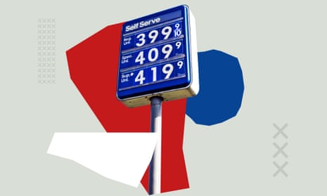 A photo illustration of a gas station price sign.