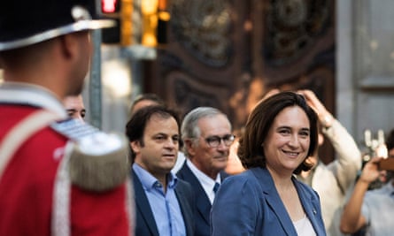 The mayor of Barcelona, Ada Colau, arrives for a floral tribute on the national day, la Diada