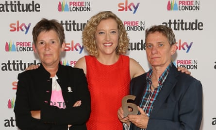 Booan Temple (left) with Cathy Newman and Sally Francis at the Attitude Pride awards in 2017.