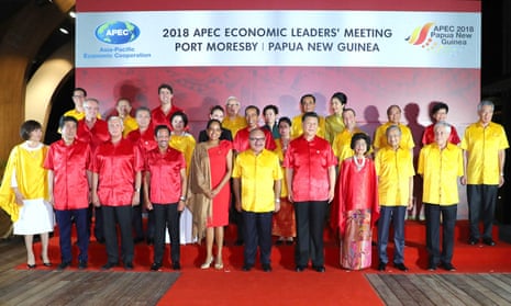 World leaders pose for a group photo at the Apec summit in Port Moresby on Saturday.