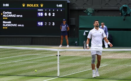 Novak Djokovic reacts during the third set