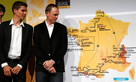 Chris Froome and Warren Barguil look at the map of the 2018 Tour de France.