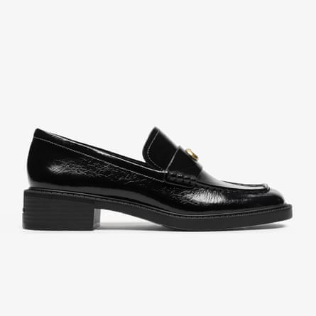 Coach Glazed Leather Logo Square Toe Penny Loafers