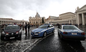 Italian police make security checks outside the Vatican.