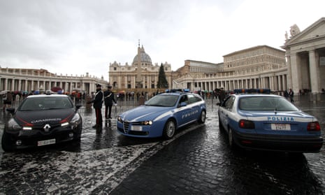 Italian police make security checks outside the Vatican.