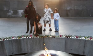 Kim and Kourtney Kardashian at the Armenian Genocide Memorial in Yerevan.