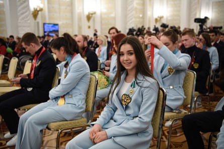 Kamila Valieva attends a meeting of president Vladimir Putin with Russia's medal-winning athletes at Beijing 2022.