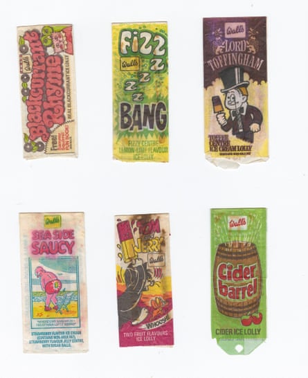 Fizz Bang, Lord Toffingham, Cider Barrel ice lolly wrappers.