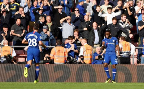 Batshuayi celebrates scoring Chelsea’s fourth.