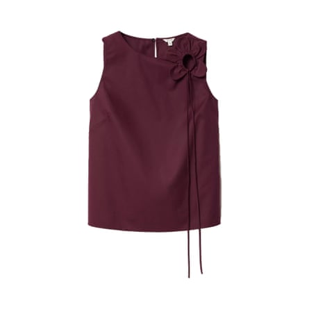 Jigsaw 3D flower applique sleeveless top, burgundy