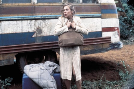 Kathleen Turner with her wheeled suitcase in Romancing the Stone.