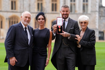 David Beckham, with his wife, Victoria, and parents Ted and Sandra Beckham